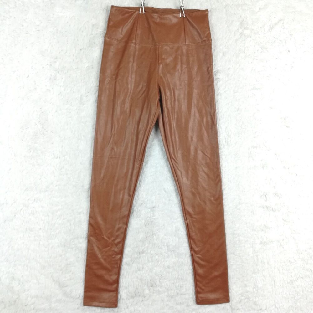 Shinestar Womens Pants Faux Leather Legging High Waist Tummy Tuck Brown S New